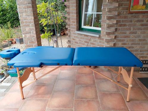 Massagetafel blauw opvouwbaar met draagtas en accessoires, Sport en Fitness, Massageproducten, Zo goed als nieuw, Massagetafel