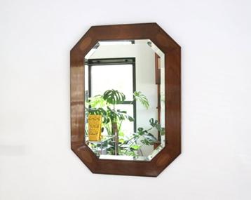 Grote rechthoekige houten geslepen Art Deco octagon spiegel beschikbaar voor biedingen
