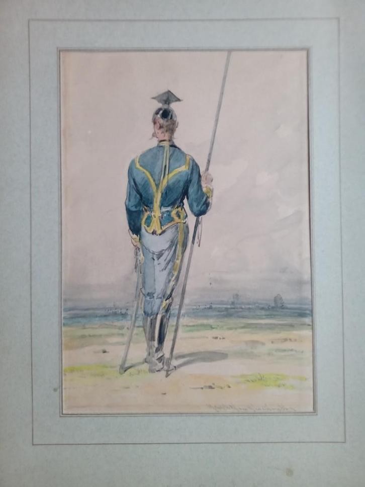 Joseph Van Severdonck Originele aquarel Militaria 19e België, Antiek en Kunst, Kunst | Schilderijen | Klassiek, Ophalen of Verzenden