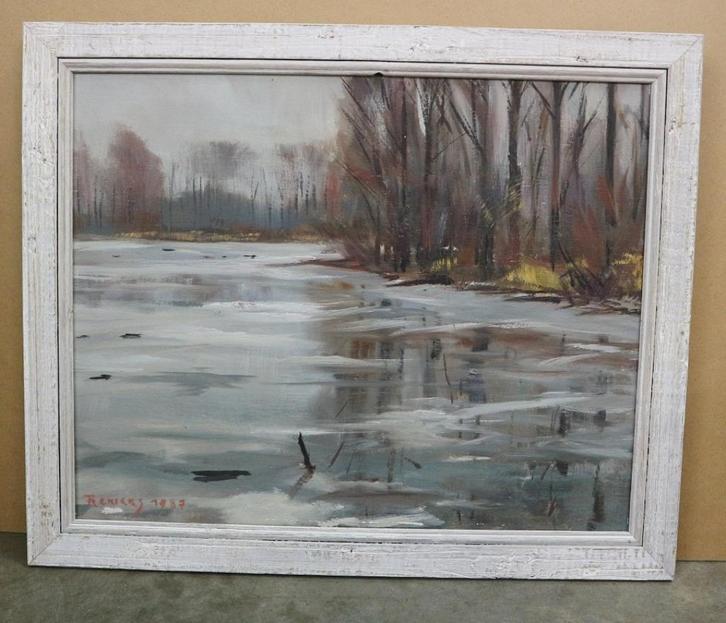 Tony RENIERS, étang gris 1987, Antiek en Kunst, Kunst | Schilderijen | Klassiek, Ophalen of Verzenden