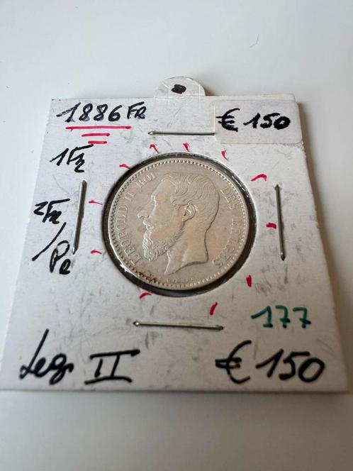 1 Franc Leopold 2 1886 (Frans) zilver (205), Postzegels en Munten, Munten | België, Zilver, Ophalen of Verzenden