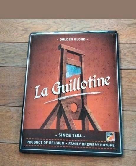 Plaque métallique La Guillotine brewery Huyghe. Voir photos., Collections, Marques de bière, Neuf, Autres marques, Enlèvement ou Envoi