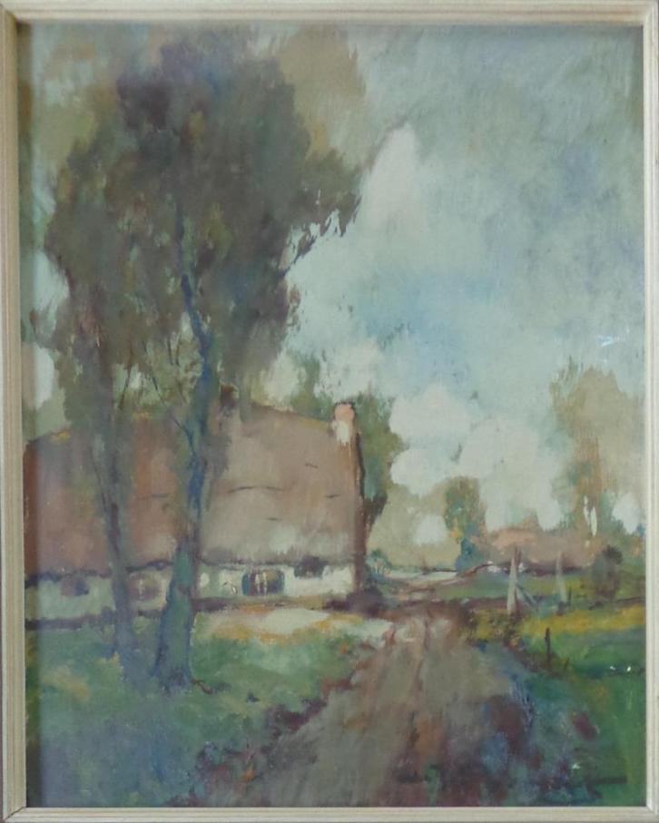 HENRI JOSEPH PAUWELS / BOERDERIJ / OLIEVERF DOEK / 67x57cm, Antiek en Kunst, Kunst | Schilderijen | Klassiek, Ophalen of Verzenden