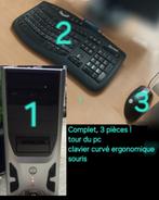 PC complet 3 pièces: tour +clavier ergonomique curvé +souris, HDD, Avec carte vidéo, Virtual Reality, Enlèvement