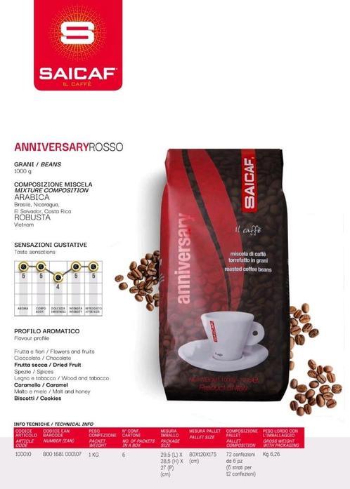 Saicaf Anniversary Rosso 95% Arabica Premium 1kg, Zakelijke goederen, Horeca | Food, Dranken, Ophalen of Verzenden