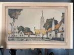 Kleuren litho Roger Hebbelinck begijnhof Olv toren Brugge, Ophalen of Verzenden