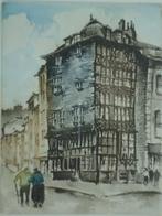 Aquarelle pastel gesigneerd Linch oud LUIK Liège, gekaderd, Antiek en Kunst, Kunst | Schilderijen | Klassiek, Ophalen of Verzenden