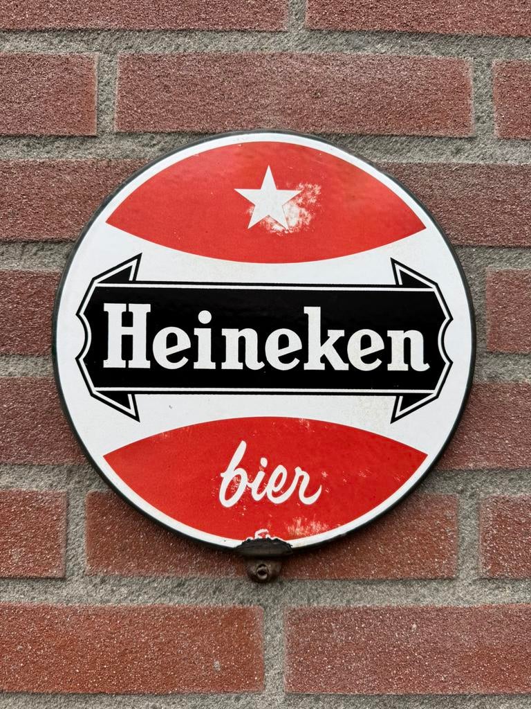 Panneau d'affichage en émail Heineken Beer, Enlèvement ou Envoi, Utilisé, Panneau, Plaque ou Plaquette publicitaire, Heineken