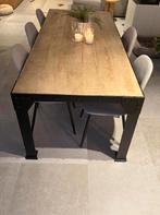 Metalen massief mangohouten industriële eettafel 8-10 pers, Gebruikt, 200 cm of meer, 50 tot 100 cm, Vijf personen of meer