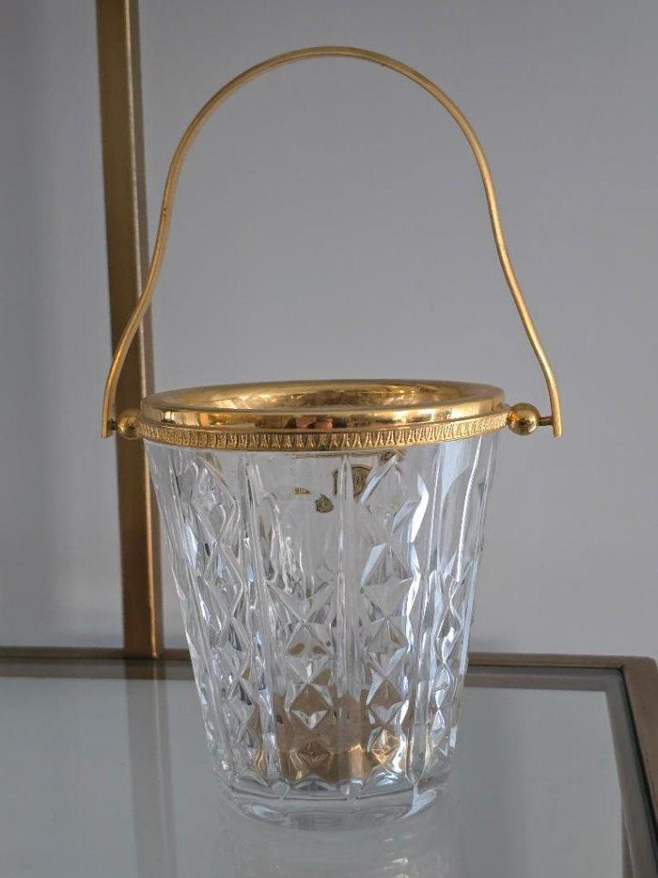 RARE:seau à glace Val Saint Lambert-Cristal signé & or fin, Antiquités & Art, Antiquités | Verre & Cristal, Enlèvement