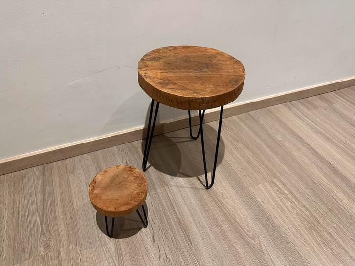 Ensemble de 2 tables à plantes et tables d'appoint en bois, Maison & Meubles, Tabourets, Comme neuf, Enlèvement