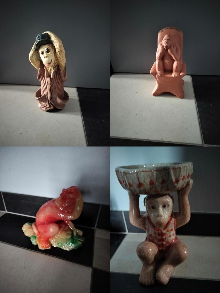 ⚡ SNELVERKOOP: Leuk set Vintage & Antieke Apenbeeldjes 4 st, Antiek en Kunst, Curiosa en Brocante, Ophalen