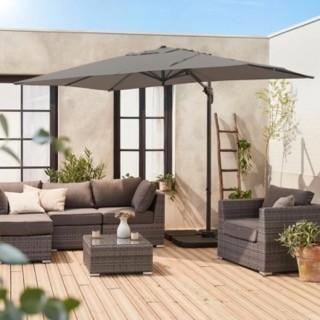 Parasol rectangulaire 2x3 m gris Sweeek + base 4 pièces, Jardin & Terrasse, Parasols, Comme neuf, Parasol sur pied, 2 à 3 mètres