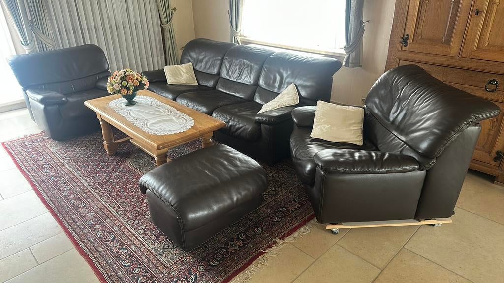 Canapé en cuir et table basse, Maison & Meubles, Enlèvement, Comme neuf