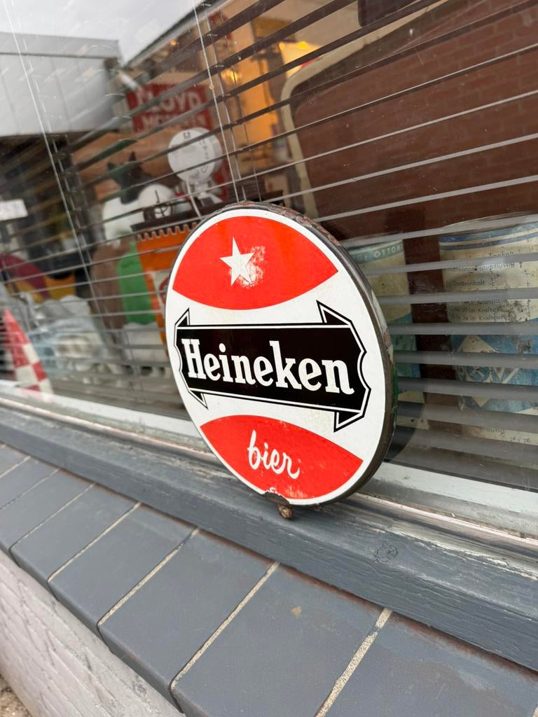 Panneau d'affichage en émail Heineken Beer, Enlèvement ou Envoi, Utilisé, Panneau, Plaque ou Plaquette publicitaire, Heineken