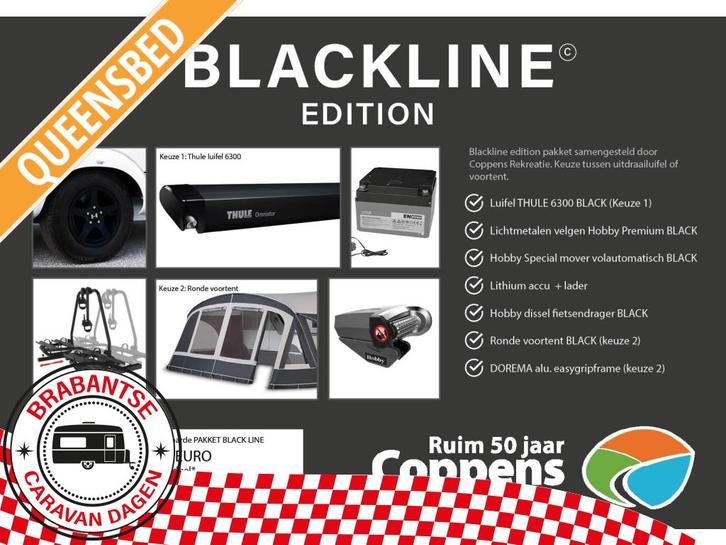 Hobby De Luxe 460 SFF 2026 BLACKLINE ACTIE!, Caravans en Kamperen, Caravans, tot en met 3, 1000 - 1250 kg, Treinzit, Hobby, Lengtebed
