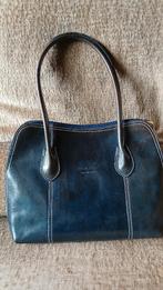 Blauwe handtas, echt leder, Handtassen en Accessoires, Tassen | Damestassen, Ophalen, Zo goed als nieuw, Blauw, Handtas
