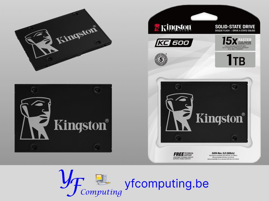 Kingston KC600 SSD 1 To SATA 2.5", Neuf, Interne, 1 Tb, Desktop