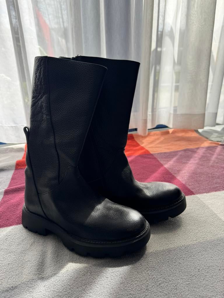 Dames leer laarzen, Ophalen, Hoge laarzen, Zwart, Nieuw