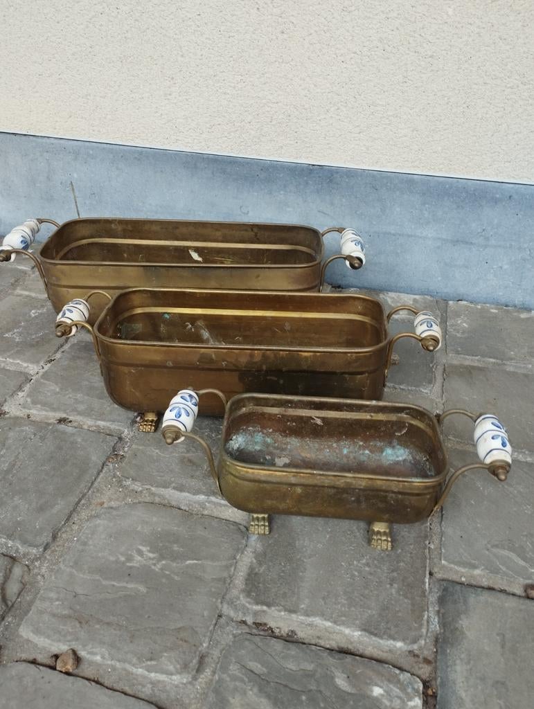 3 koperen bloembakken, Ophalen of Verzenden