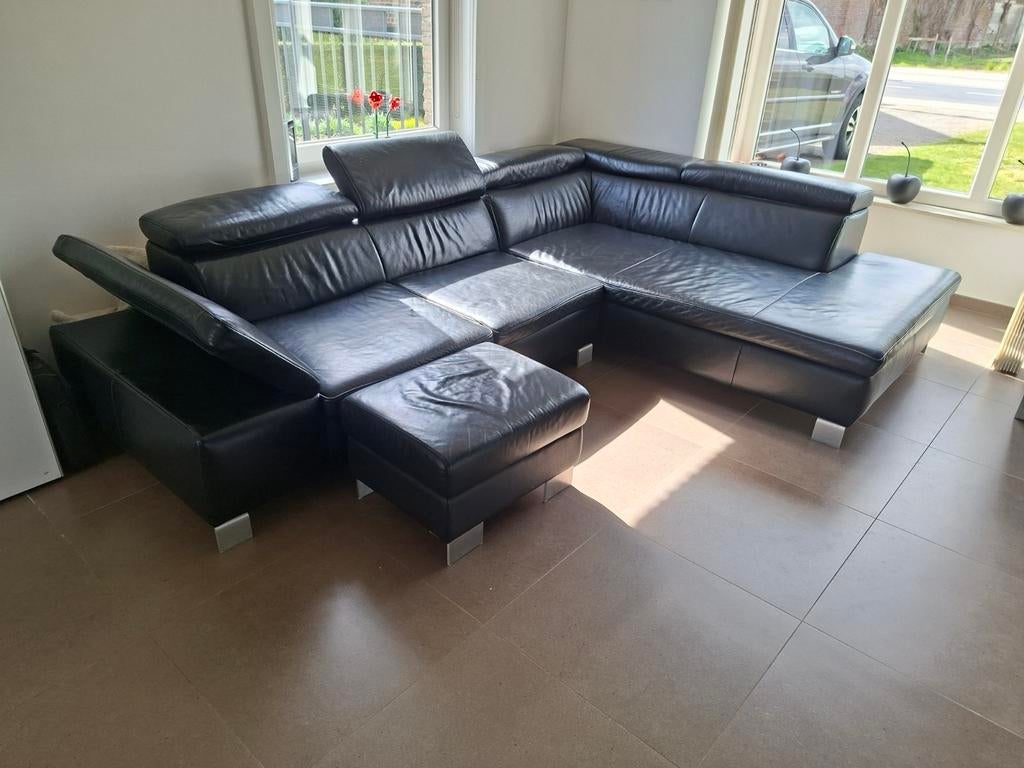 Siège d'angle en cuir avec pouf, Maison & Meubles, Canapés | Coins salons complets, Utilisé, Cuir, Enlèvement
