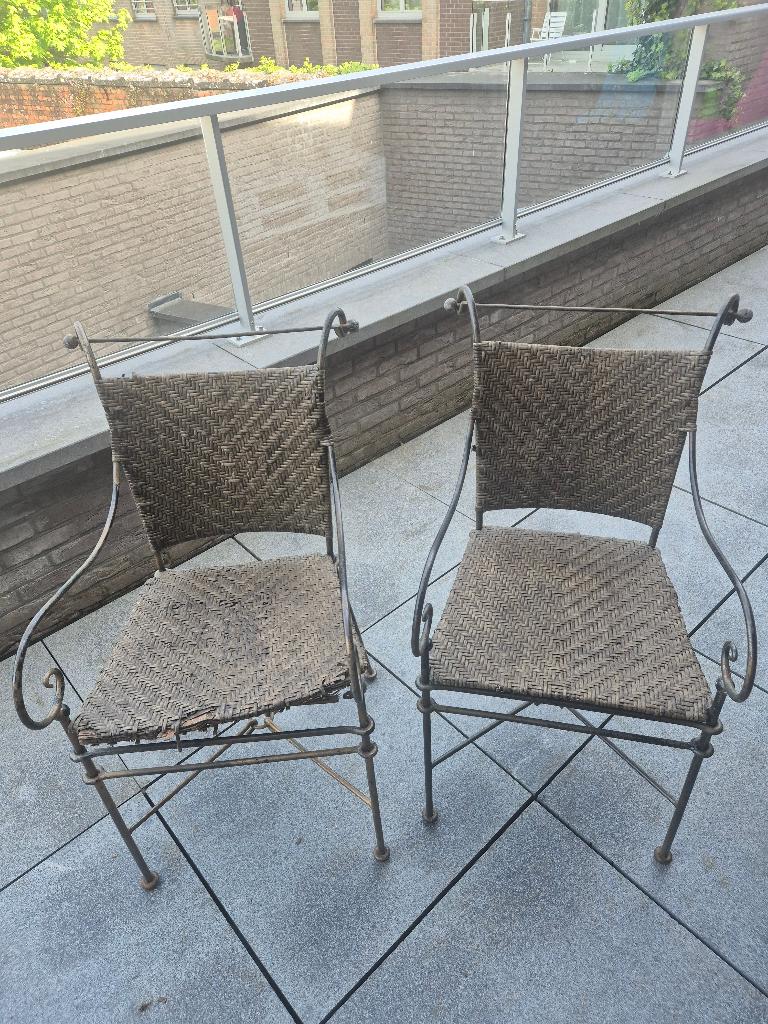 Set van 2 vintage smeedijzeren tuinstoelen - te renoveren, Ophalen, Gebruikt, Rotan