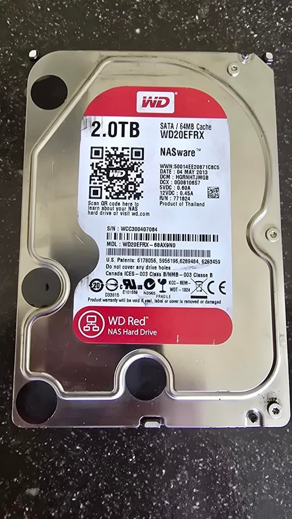 Western Digital WD20EFRX 2Tb NAS SATA Disk, Computers en Software, Ophalen of Verzenden, Gebruikt