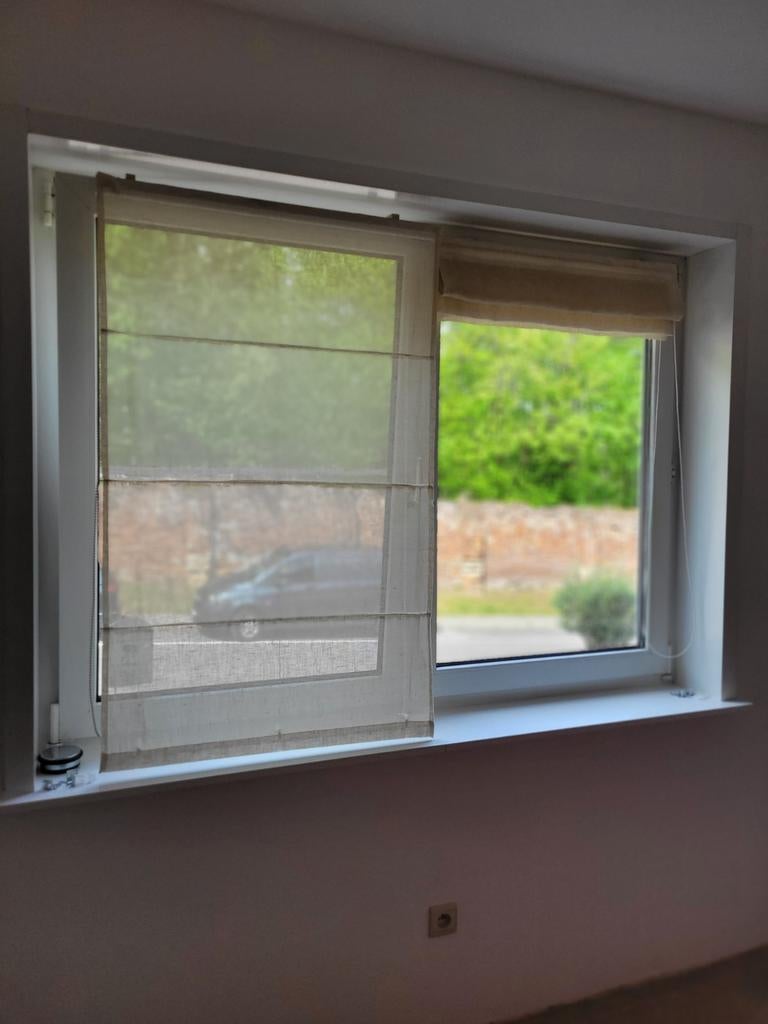 Bruin gevoerde gordijnen en linnen jaloezieën, Huis en Inrichting, Stoffering | Gordijnen en Lamellen, Ophalen