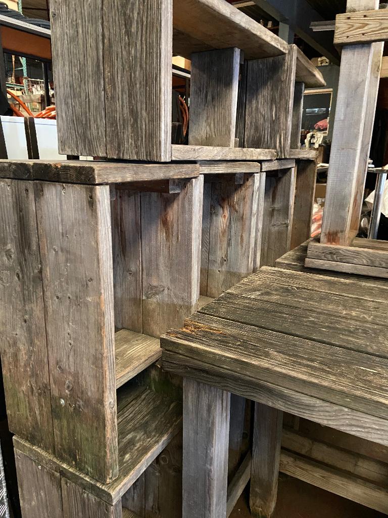 Set van hoge tafel en krukken uit steigerhout (opknapwerk), Maison & Meubles, Tables | Tables mange-debout, Utilisé, Enlèvement