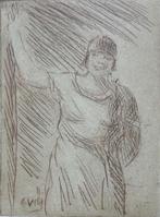 EUGEEN VAN MIEGHEM / STAANDE VROUW / ZW-W ETS 13x9cm / SIG, Antiek en Kunst, Ophalen of Verzenden