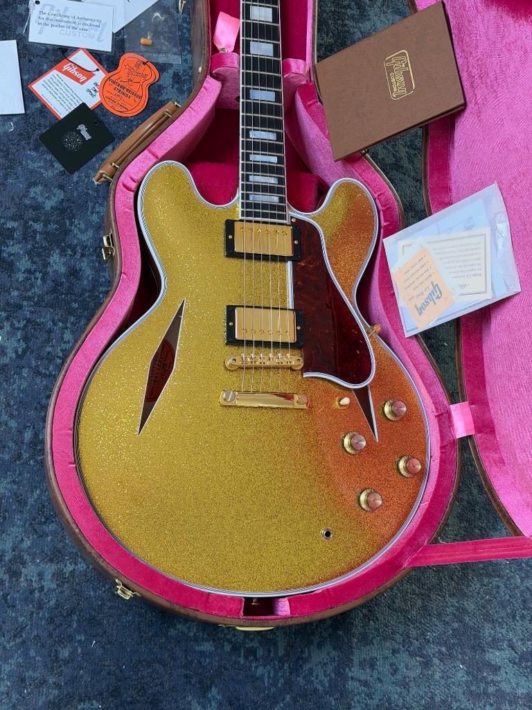 Gibson Custom Shop ES-355 1959 Reissue Gold Sparkle, Musique & Instruments, Enlèvement ou Envoi, Comme neuf, Hollow body, Gibson