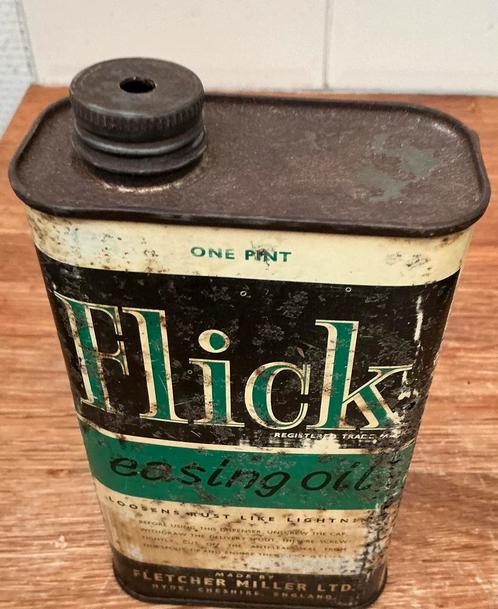 Vintage blik ‘Flick’ easing oil, Verzamelen, Blikken, Gebruikt, Ophalen of Verzenden