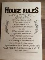 Bordje houserules, Huis en Inrichting, Woonaccessoires | Tekstborden en Spreuken, Ophalen, Zo goed als nieuw