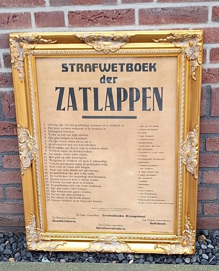 Grote lijst met tekst Strafwetboek der zatlappen🍺, Verzamelen, Merken en Reclamevoorwerpen, Gebruikt, Reclamebord, Ophalen