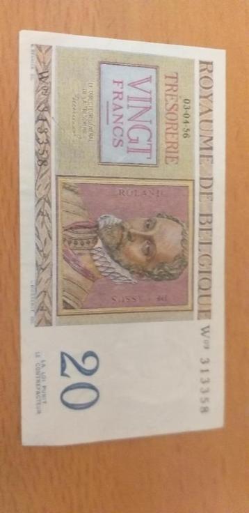 Billet belge de 20 Frs de 1956 beschikbaar voor biedingen