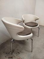 Set 2xSpaceAge stoelen wit skaileder met bruine zit - Secolo, Huis en Inrichting, Stoelen, Space Age, Gebruikt, Twee, Wit