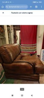 Fauteuils cuir couleur cognac 45€, Ophalen, Gebruikt, Vintage, 75 tot 100 cm