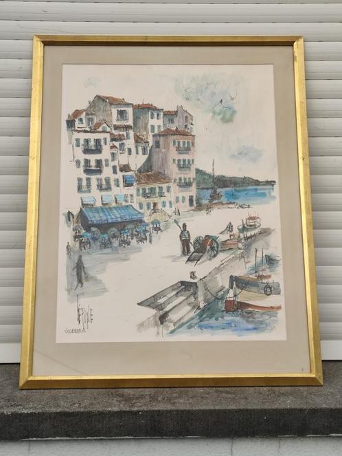 aquarelle villefrance signe stanislas lepine, Antiek en Kunst, Kunst | Schilderijen | Klassiek, Ophalen of Verzenden