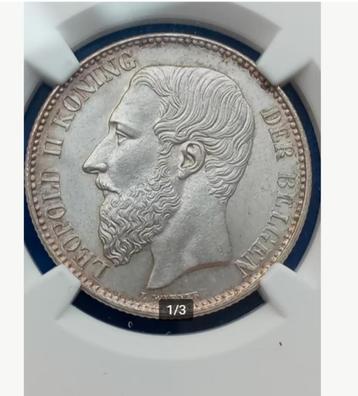 België. Leopold II. 2 Francs 1887 in NGC MS64 beschikbaar voor biedingen