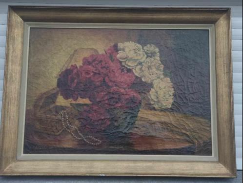 huile sur toile fleurs signe louis thysebaert, Antiek en Kunst, Kunst | Schilderijen | Klassiek, Ophalen of Verzenden