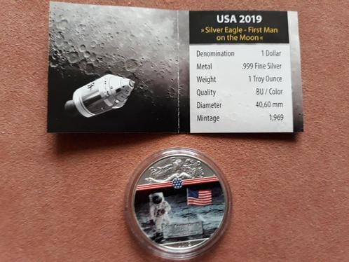 Verenigde Staten 1 Dollar SilverEagle 1OZ 2019 - Maanlanding, Postzegels en Munten, Munten | Amerika, Setje, Noord-Amerika, Zilver