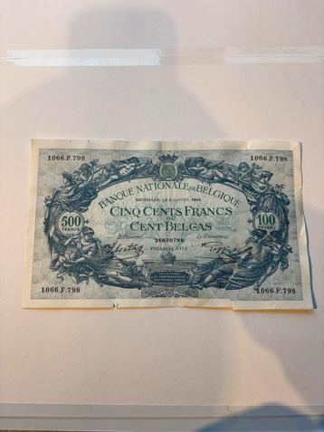 Biljet 500 frank/100 belga (slechte staat) beschikbaar voor biedingen