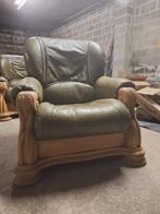 2 fauteuils chêne cuir vert, Ophalen of Verzenden, Zo goed als nieuw, Leer