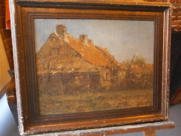 Oud schilderij, huisjes, o/doek/paneel,, Antiek en Kunst, Kunst | Schilderijen | Klassiek, Ophalen of Verzenden