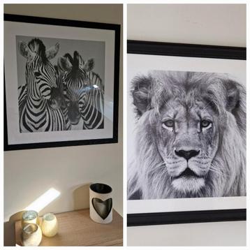  2 cadres photo avec cadre en bois noir imprimé animalier