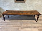 Oude lange Franse boerentafel - 290 x 89 cm + 77 cm hoog, Gebruikt, Eikenhout, 200 cm of meer, Vijf personen of meer