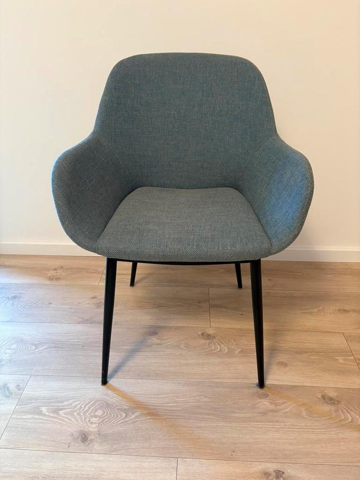 Vier eetkamerstoelen Goossens Konna – als nieuw!, Huis en Inrichting, Stoelen, Zo goed als nieuw, Vier, Stof, Blauw, Ophalen