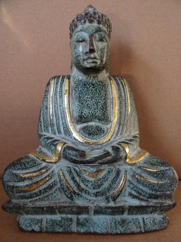 Statue bouddha statue bouddha vintage en bois 19 cm Thailand, Enlèvement ou Envoi, Comme neuf