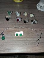 925 zilver 8 ringen en set oorbellen met ketting zilver, Ophalen of Verzenden, Zilver
