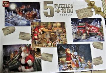 PRACHTIGE PUZZELS- KERSTMAN- 5 X 1000 STUKJES IN 1 DOOS